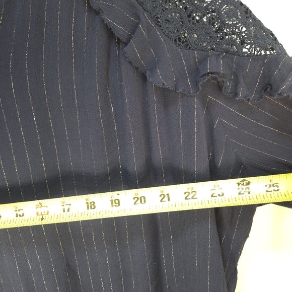 Weekend Suzanne Plus Sz 2X Betro Blue Gold Striped Boho Top Lace Shoulders Women - Picture 13 of 14